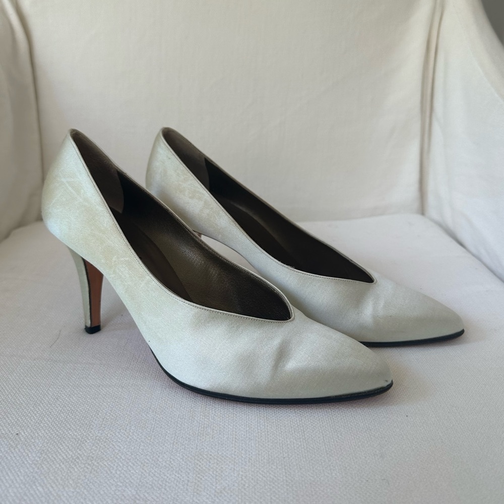 Vintage Yves Saint Laurent White Satin Pumps